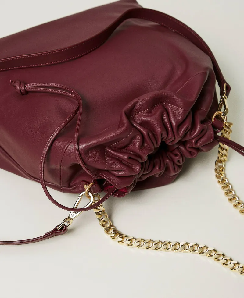 Borsa shopper media in pelle con coulisse