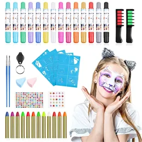 Creamify Truccabimbi Kit - Pennarelli viso 14 colori/12 pastelli fluorescenti a colori/2*pettini per tinture per capelli/2*penne