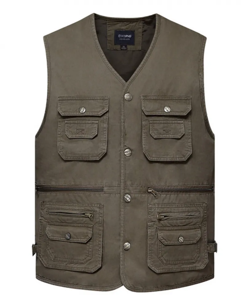 Gilet da pesca da uomo in cotone multi tasche Gilet da esterno casual senza maniche Giacca da fotografo indossabile per tutte le